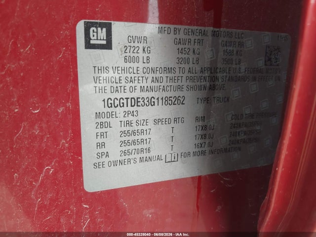 Продаж на аукціоні авто 2016 Chevrolet Colorado Z71, vin: 1GCGTDE33G1185262, номер лоту: 45328040