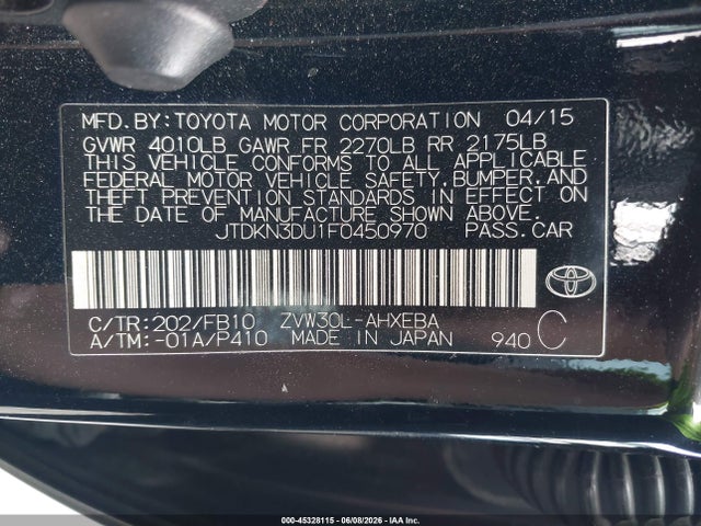 Toyota Prius Two 2015 JTDKN3DU1F0450970 Image 9