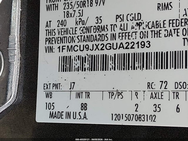 Ford Escape Titanium 2016 1FMCU9JX2GUA22193 Image 9