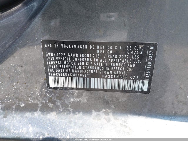 Продажа на аукционе авто 2019 Volkswagen Jetta 1.4t R-line/1.4t S/1.4t Se, vin: 3VWC57BUXKM018591, номер лота: 45328123