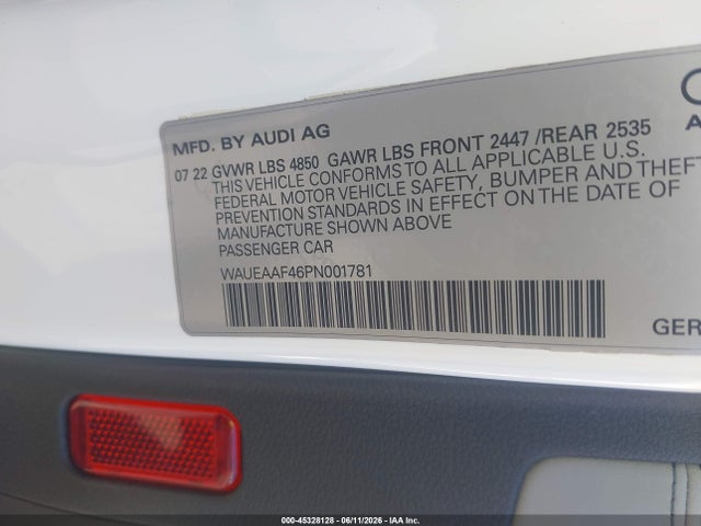 Продаж на аукціоні авто 2023 Audi A4 Premium Plus 45 Tfsi S Line Quattro S Tronic, vin: WAUEAAF46PN001781, номер лоту: 45328128