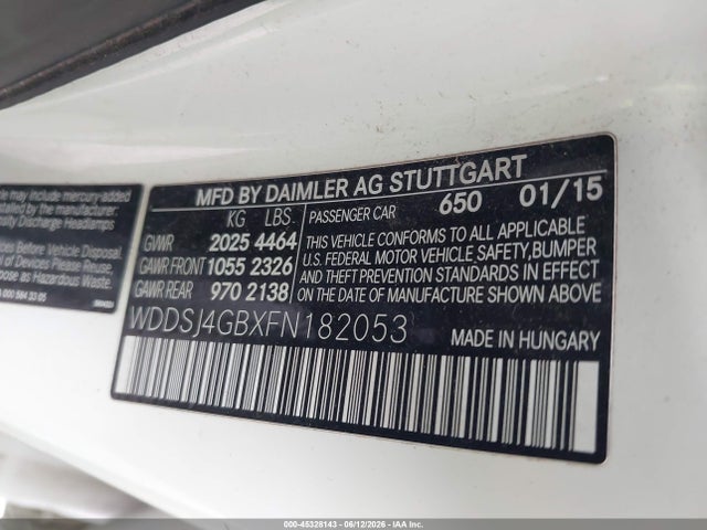 45328143 :رقم المزاد ، WDDSJ4GBXFN182053 vin ، 2015 Mercedes-benz Cla 250 4matic مزاد بيع
