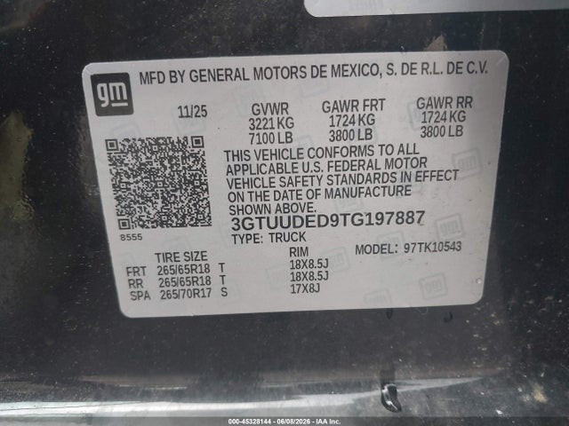 45328144 :رقم المزاد ، 3GTUUDED9TG197887 vin ، 2026 Gmc Sierra 1500 , Short Bed, Slt, 4wd مزاد بيع