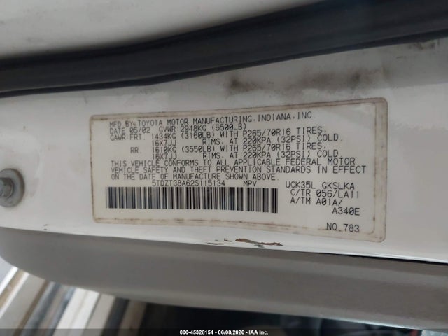 Продаж на аукціоні авто 2002 Toyota Sequoia Limited V8, vin: 5TDZT38A62S115134, номер лоту: 45328154