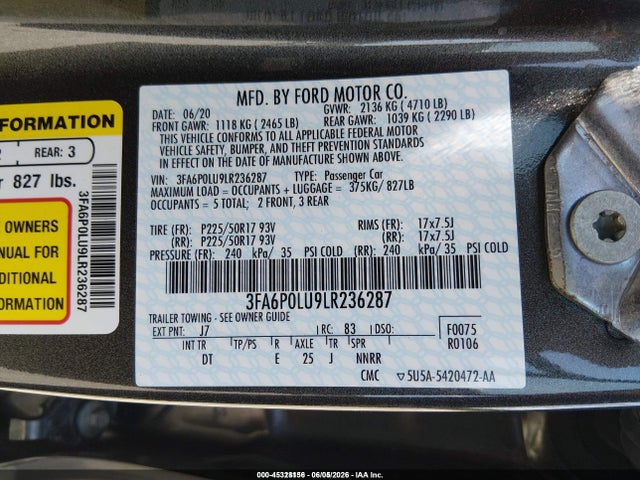 Ford Fusion Hybrid Se 2020 3FA6P0LU9LR236287 Image 9