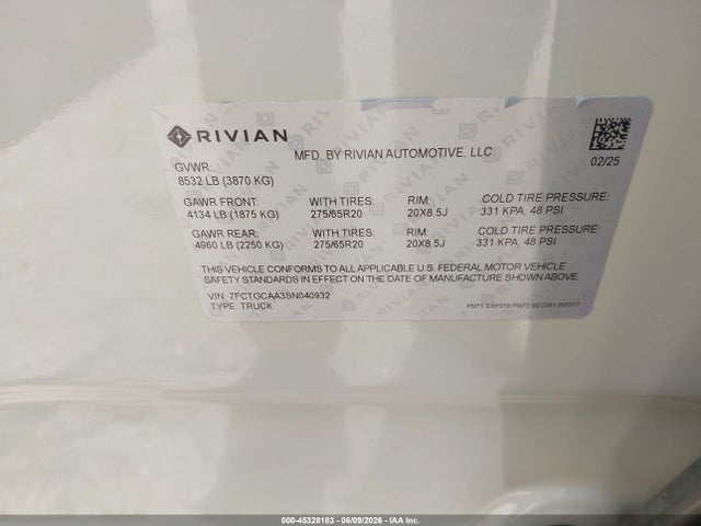Rivian R1t Adventure 2025 7FCTGCAA3SN040932 Image 9