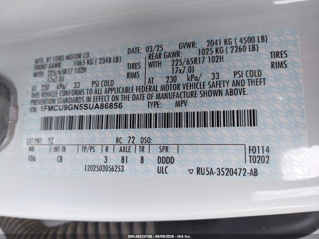 Aukcja sprzedaży 2025 Ford Escape Active, vin: 1FMCU9GN5SUA86856, numer aukcji: 45328186