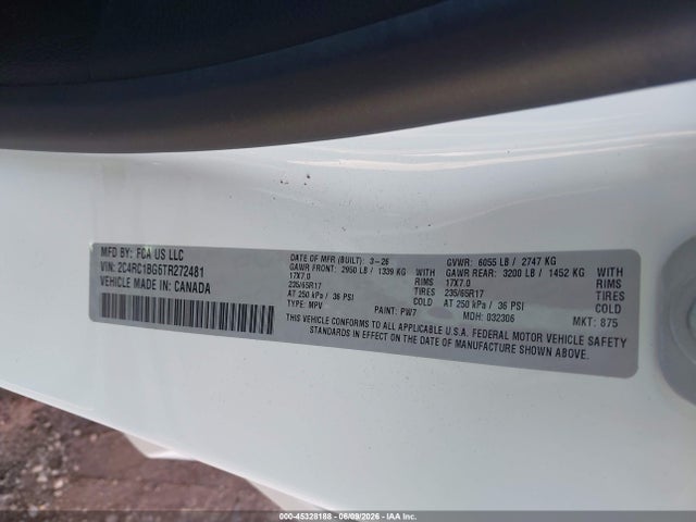Aukcja sprzedaży 2026 Chrysler Pacifica Select, vin: 2C4RC1BG6TR272481, numer aukcji: 45328188