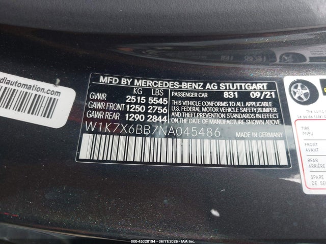 2022 Mercedes-benz Amg Gt 53 4-door Coupe მანქანა იყიდება აუქციონზე, vin: W1K7X6BB7NA045486, აუქციონის ნომერი: 45328194