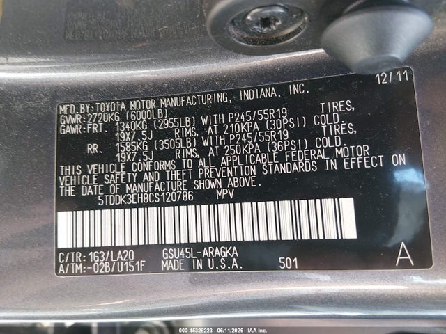 Продажа на аукционе авто 2012 Toyota Highlander Limited V6, vin: 5TDDK3EH8CS120786, номер лота: 45328223