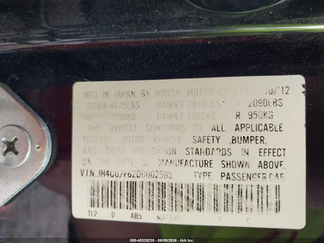 Продажа на аукционе авто 2013 Acura Tsx 2.4, vin: JH4CU2F62DC002585, номер лота: 45328230