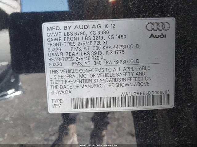 Aukcja sprzedaży 2013 Audi Q7 3.0t Premium, vin: WA1LGAFE5DD006063, numer aukcji: 45328236