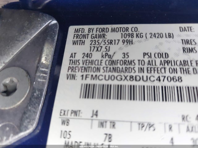 45328254 :رقم المزاد ، 1FMCU0GX8DUC47068 vin ، 2013 Ford Escape Se مزاد بيع