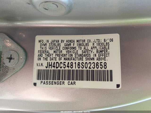 Aukcja sprzedaży 2006 Acura Rsx, vin: JH4DC54816S023658, numer aukcji: 45328293