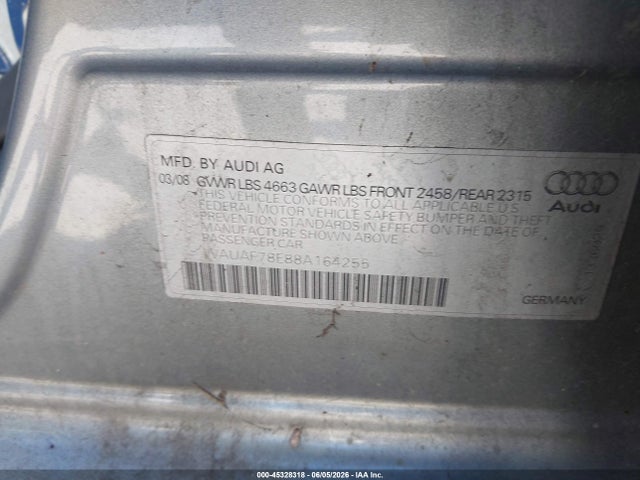 2008 Audi A4 2.0t/2.0t Special Edition მანქანა იყიდება აუქციონზე, vin: WAUAF78E88A164255, აუქციონის ნომერი: 45328318