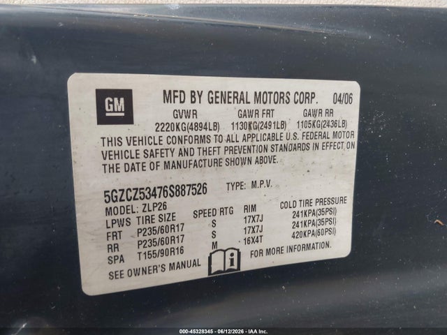 Aukcja sprzedaży 2006 Saturn Vue V6, vin: 5GZCZ53476S887526, numer aukcji: 45328345