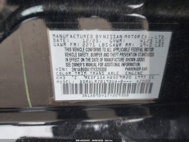 3N1AB9DV1TY229308 Nissan SENTRA SR