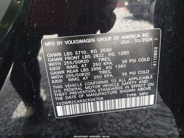 Aukcja sprzedaży 2025 Volkswagen Atlas 2.0t Se W/technology, vin: 1V2WR2CA5SC504706, numer aukcji: 45328365