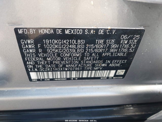 Aukcja sprzedaży 2026 Honda Hr-v 2wd Lx, vin: 3CZRZ1H3XTM707961, numer aukcji: 45328368