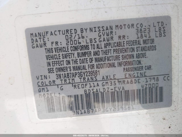 3N1AB7AP3GY239581 Nissan SENTRA SV