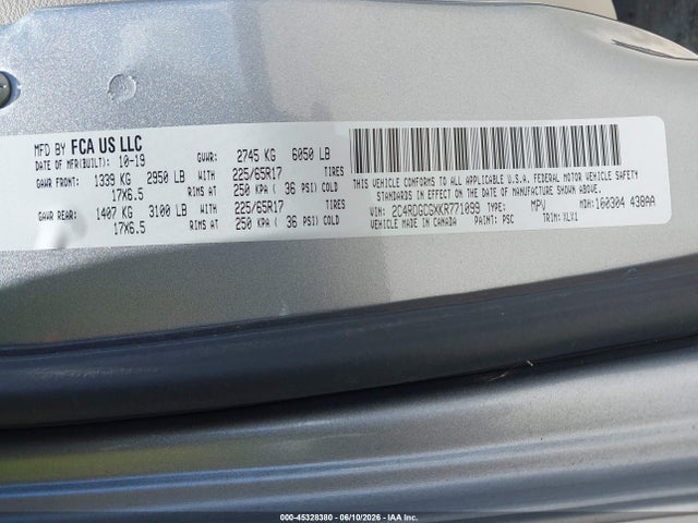 Dodge Grand Caravan Sxt 2019 2C4RDGCGXKR771099 Image 9