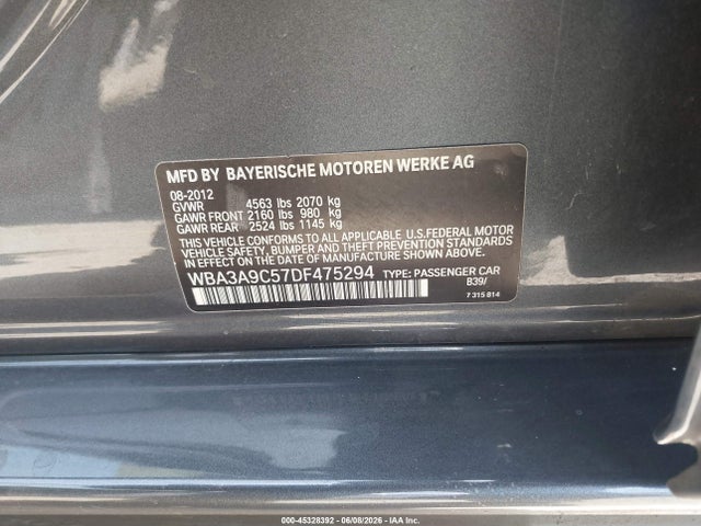 Aukcja sprzedaży 2013 Bmw 335i, vin: WBA3A9C57DF475294, numer aukcji: 45328392