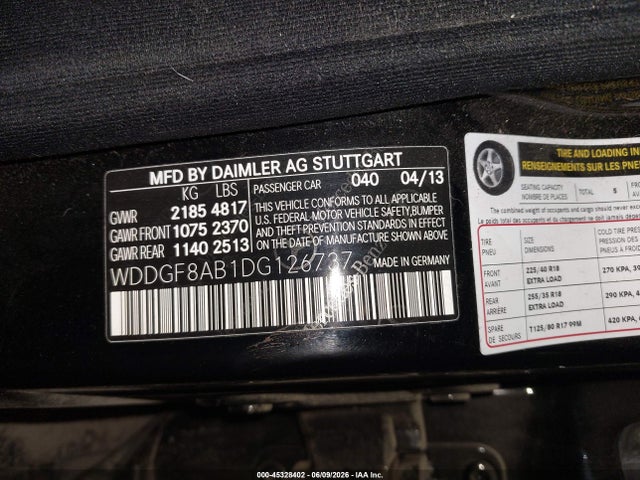 45328402 :رقم المزاد ، WDDGF8AB1DG126737 vin ، 2013 Mercedes-benz C 300 Sport 4matic مزاد بيع