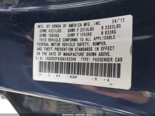 Продажа на аукционе авто 2013 Honda Accord Ex-l, vin: 1HGCR2F80DA183249, номер лота: 45328427