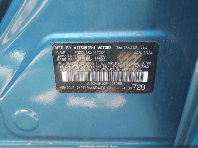 Продаж на аукціоні авто 2024 Mitsubishi Mirage Es/le, vin: ML32AUHJ0RH008059, номер лоту: 45328436