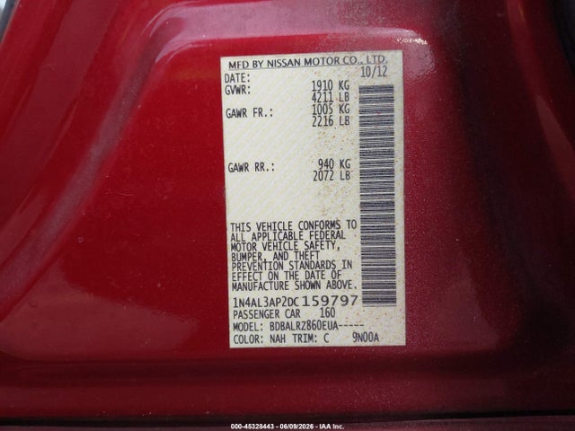 45328443 :رقم المزاد ، 1N4AL3AP2DC159797 vin ، 2013 Nissan Altima 2.5 S مزاد بيع