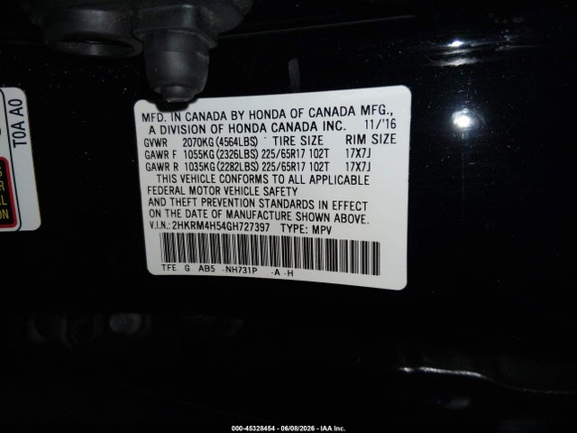 Honda CR-V EX 2016 2HKRM4H54GH727397 Image 9
