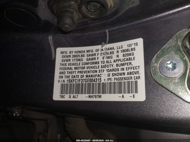 Honda Civic Ex-t 2016 19XFC1F37GE004315 Image 9