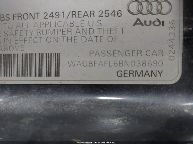 Продажа на аукционе авто 2011 Audi A4 2.0t Premium, vin: WAUBFAFL6BN038690, номер лота: 45328504