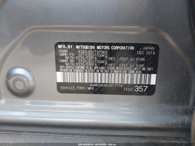 45328516 :رقم المزاد ، JA4AR3AU0LU017174 vin ، 2020 Mitsubishi Outlander Sport 2.0 Be Awc/2.0 Es Awc/2.0 Se Awc/2.0 Sp Awc مزاد بيع
