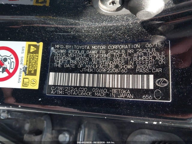 Продаж на аукціоні авто 2015 Lexus Es 350, vin: JTHBK1GG9F2208160, номер лоту: 45328539