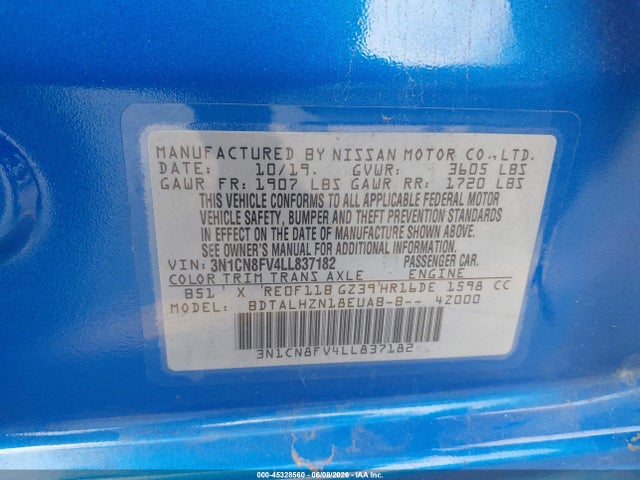 Nissan Versa Sr Xtronic Cvt 2020 3N1CN8FV4LL837182 Image 9