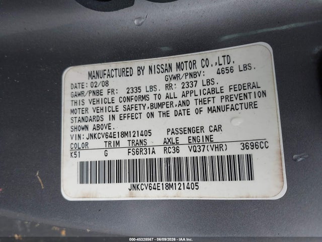 Продаж на аукціоні авто 2008 Infiniti G37 Sport, vin: JNKCV64E18M121405, номер лоту: 45328567