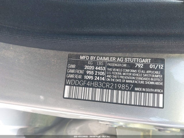 Aukcja sprzedaży 2012 Mercedes-benz C 250 Sport, vin: WDDGF4HB3CR219857, numer aukcji: 45328609