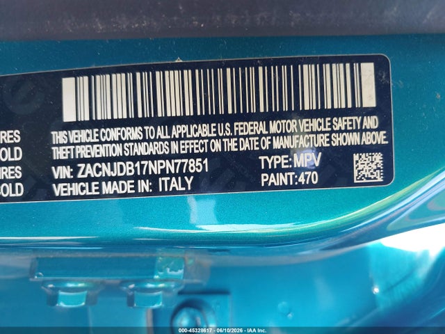 Auction sale of the 2022 Jeep Renegade Latitude 4x4, vin: ZACNJDB17NPN77851, lot number: 45328617