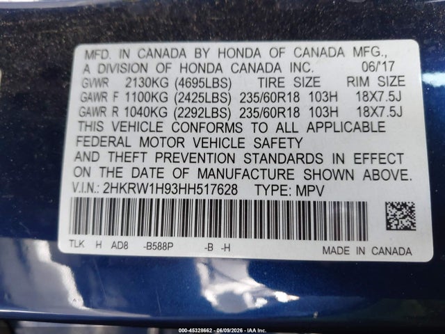 2HKRW1H93HH517628 Honda Cr-v Touring