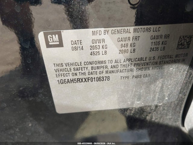 2015 Cadillac Ats Luxury მანქანა იყიდება აუქციონზე, vin: 1G6AH5RXXF0106378, აუქციონის ნომერი: 45328668