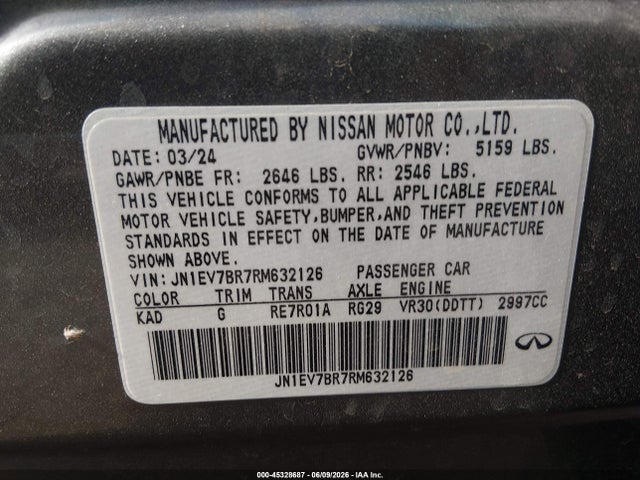 Продажа на аукционе авто 2024 Infiniti Q50 Luxe Awd, vin: JN1EV7BR7RM632126, номер лота: 45328687