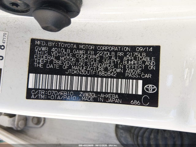 Toyota Prius Two 2015 JTDKN3DU1F1882842 Image 9