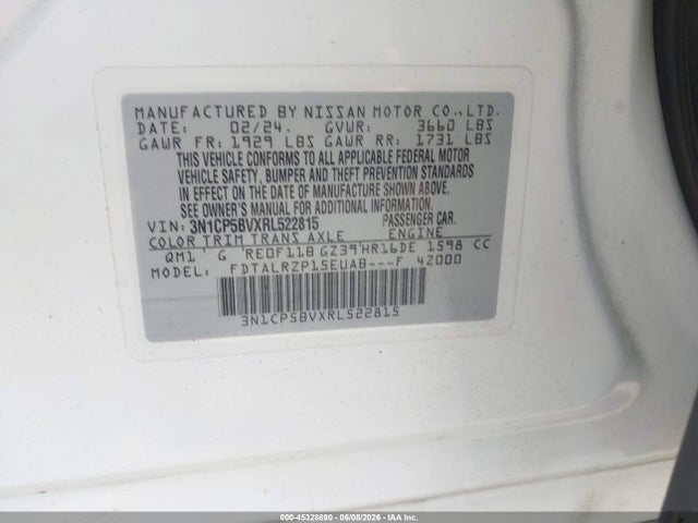3N1CP5BVXRL522815 Nissan Kicks S Xtronic Cvt