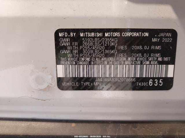 Продажа на аукционе авто 2022 Mitsubishi Outlander Sel 2.5 /sel Launch Edition /sel Special Edition, vin: JA4J4VA83NZ078666, номер лота: 45328693