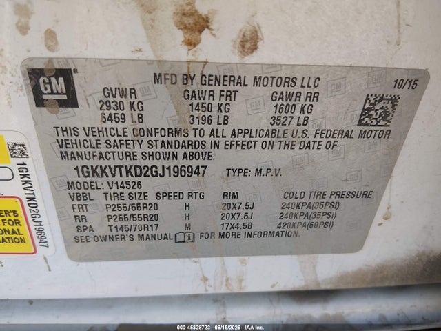 Aukcja sprzedaży 2016 Gmc Acadia Denali, vin: 1GKKVTKD2GJ196947, numer aukcji: 45328723
