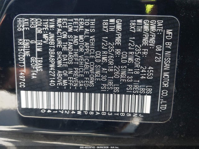 JN8BT3BA8PW427140 Nissan Rogue Sv Fwd