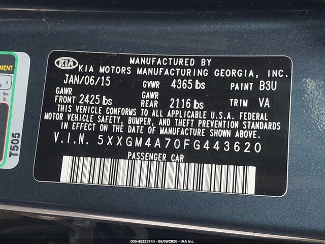 Продаж на аукціоні авто 2015 Kia Optima Lx, vin: 5XXGM4A70FG443620, номер лоту: 45328744