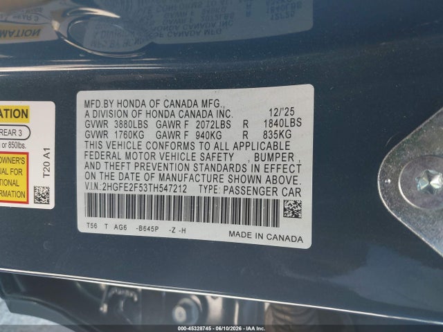 Honda Civic Sport 2026 2HGFE2F53TH547212 Image 9