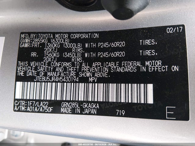 Toyota 4runner Limited 2017 JTEBU5JR4H5430194 Image 9